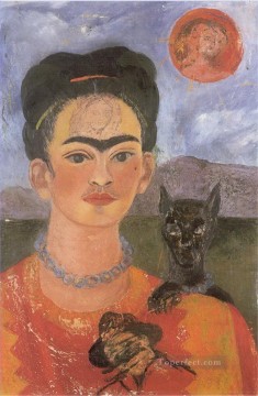 portrait Painting - Self Portrait with a Portrait of Diego on the Breast and Maria Between the Eyebrows feminism Frida Kahlo